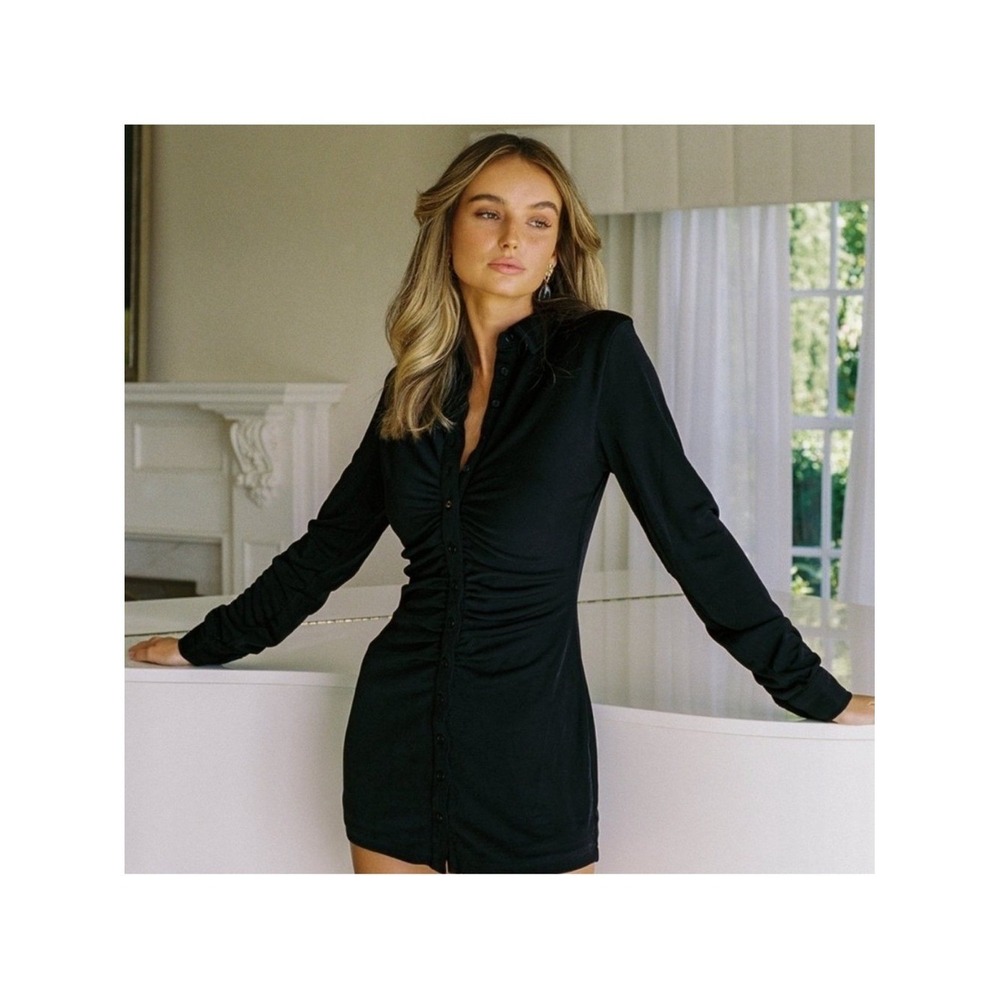 With Jean Andy Dress Black Size XS Long-Sleeve Button-Up Shirt Collared Neutral